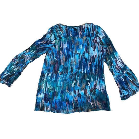 Soft Surroundings Women's Medium Blue Abstract Amelie Top Boho Button Up NWT - Picture 7 of 9
